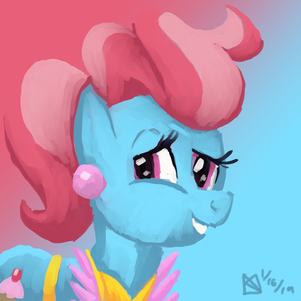 Size: 1750x1750 | Tagged: safe, artist:kelseyleah, derpibooru import, cup cake, pony, bust, gradient background, portrait, solo