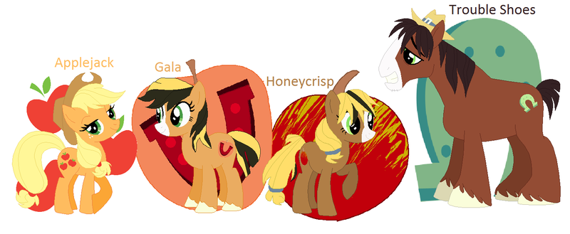 Size: 1516x624 | Tagged: safe, artist:kiavik5005, derpibooru import, applejack, trouble shoes, oc, oc:gala, oc:honeycrisp, earth pony, pony, base used, family, female, male, mare, offspring, parent:applejack, parent:troubleshoes clyde, parents:troublejack, shipping, simple background, stock vector, straight, troublejack, unshorn fetlocks, white background