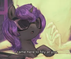 Size: 1703x1400 | Tagged: suggestive, artist:plotcore, derpibooru import, oc, oc:anon, oc:nyx, alicorn, pony, 4chan, drawthread, female, filly, gundam, implied foalcon, nyxposting, sunglasses