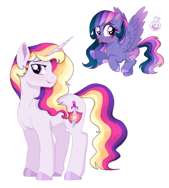 Size: 1401x1554 | Tagged: safe, artist:unoriginai, derpibooru import, oc, unofficial characters only, pegasus, pony, unicorn, cute, cutie mark, female, filly, flying, magical lesbian spawn, male, next generation, nudity, offspring, parent:princess celestia, parent:twilight sparkle, parents:twilestia, raspberry, sheath, tongue out