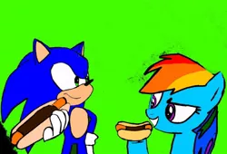 Size: 724x492 | Tagged: safe, artist:yugi012, derpibooru import, rainbow dash, pony, chili dog, chilli, crossover, food, hot dog, meat, ponies eating meat, request, sausage, sonic the hedgehog, sonic the hedgehog (series)