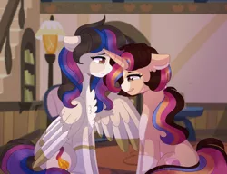 Size: 1024x788 | Tagged: safe, artist:moon-rose-rosie, derpibooru import, oc, oc:melanie, oc:sam, unofficial characters only, pegasus, pony, unicorn, early pregnancy, female, mare, pregnant