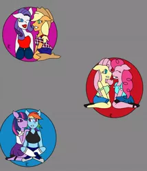 Size: 1024x1195 | Tagged: safe, artist:mintymelody, derpibooru import, applejack, fluttershy, pinkie pie, rainbow dash, rarity, twilight sparkle, pony, digital art, female, flutterpie, lesbian, lipstick, makeup, mane six, rarijack, red lipstick, shipping, twidash