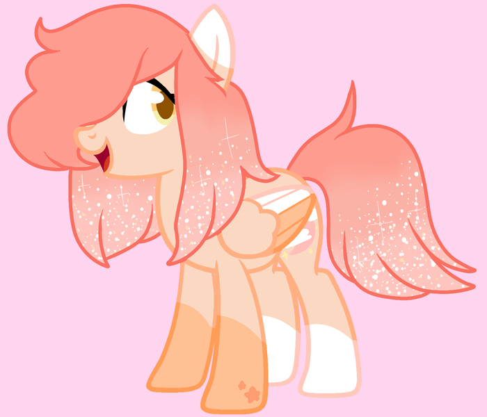 Size: 1380x1183 | Tagged: safe, artist:unicorn-mutual, derpibooru import, oc, oc:dream peaches, pegasus, pony, colored wings, female, mare, multicolored wings, pink background, simple background, solo, wings