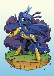 Size: 402x564 | Tagged: safe, artist:yukandasama, derpibooru import, princess luna, alicorn, pony, spoiler:comic, spoiler:comic08, armor, badass, bipedal, dirt cube, female, majestic, mare, solo, warrior luna