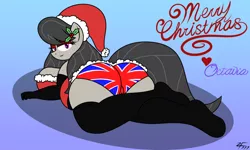 Size: 1280x768 | Tagged: anthro, artist:zeldafan777, ass, bbw, bedroom eyes, belly, big belly, big breasts, breasts, britavia, british, british flag, butt, christmas, chubby, clothes, costume, derpibooru import, english, fat, fatavia, hat, holiday, holly, huge butt, large butt, lingerie, looking at you, octavia melody, panties, plot, plump, santa costume, santa hat, sexy, suggestive, the ass was fat, treblebutt, underwear, union jack, united kingdom, wide hips
