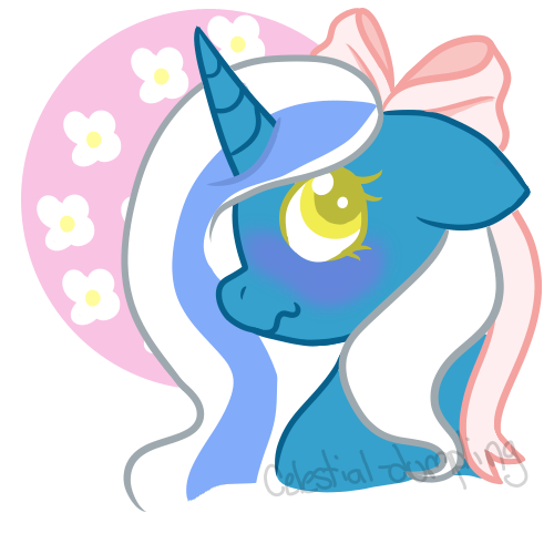 Size: 500x500 | Tagged: safe, artist:celestial-dumpling, derpibooru import, oc, oc:fleurbelle, unofficial characters only, alicorn, pony, alicorn oc, blushing, bow, female, flower, hair bow, horn, wings