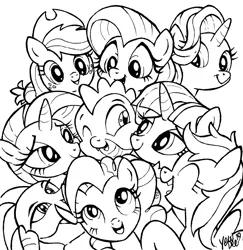 Size: 1558x1600 | Tagged: safe, artist:yewdee, derpibooru import, applejack, fluttershy, pinkie pie, princess ember, rainbow dash, rarity, spike, starlight glimmer, twilight sparkle, alicorn, dragon, earth pony, pegasus, pony, unicorn, applespike, cuddle puddle, cuddling, cute, emberbetes, emberspike, female, flutterspike, hug, lineart, lucky bastard, male, mane eight, mane seven, mane six, monochrome, pinkiespike, pony pile, rainbowspike, shipping, sparity, sparlight, spike gets all the mares, spikelove, straight, twispike