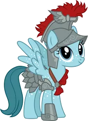 Size: 3000x4128 | Tagged: safe, artist:cloudyglow, derpibooru import, idw, bella breeze, pony, legends of magic, spoiler:comic, armor, female, helmet, idw showified, mare, simple background, smiling, solo, transparent background, vector