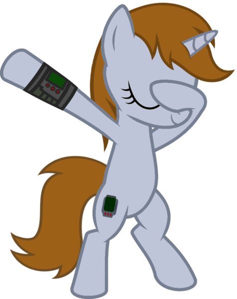 Size: 813x1024 | Tagged: safe, artist:uigsyvigvusy, artist:wissle, derpibooru import, oc, oc:littlepip, unofficial characters only, pony, unicorn, fallout equestria, fanfic, bipedal, covering eyes, cute, cutie mark, dab, eyes closed, facehoof, fanfic art, female, hooves, horn, mare, ocbetes, pipabetes, pipbuck, simple background, smiling, solo, trace, transparent background, vector