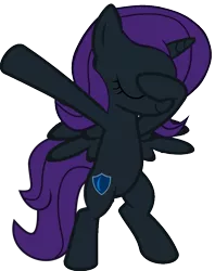 Size: 813x1024 | Tagged: safe, artist:uigsyvigvusy, artist:wissle, derpibooru import, oc, oc:nyx, alicorn, pony, fanfic:past sins, alicorn oc, bipedal, covering eyes, cute, dab, eyes closed, facehoof, female, filly, horn, nyxabetes, ocbetes, simple background, smiling, solo, spread wings, trace, transparent background, vector, wings