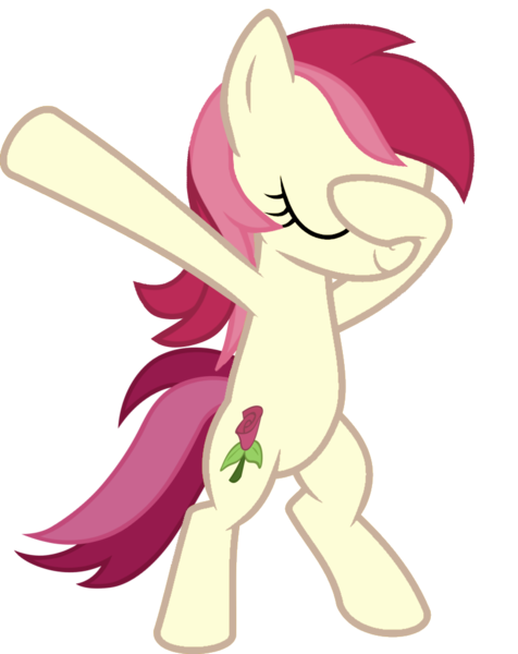 Size: 813x1024 | Tagged: safe, artist:uigsyvigvusy, artist:wissle, derpibooru import, roseluck, earth pony, pony, bipedal, covering eyes, cute, cuteluck, dab, eyes closed, facehoof, female, mare, simple background, smiling, solo, trace, transparent background, vector