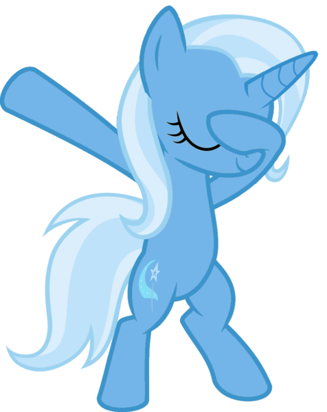 Size: 813x1024 | Tagged: safe, artist:uigsyvigvusy, artist:wissle, derpibooru import, trixie, pony, unicorn, bipedal, covering eyes, cute, dab, eyes closed, facehoof, female, mare, simple background, smiling, solo, trace, transparent background, vector