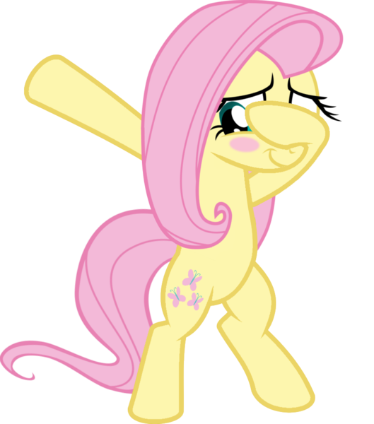Size: 869x985 | Tagged: safe, artist:uigsyvigvusy, artist:wissle, derpibooru import, fluttershy, pegasus, pony, bipedal, blush sticker, blushing, covering eyes, cute, dab, eyes open, facehoof, female, mare, shyabetes, simple background, smiling, solo, trace, transparent background, vector, wingless