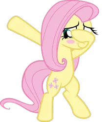 Size: 869x985 | Tagged: safe, artist:uigsyvigvusy, artist:wissle, derpibooru import, fluttershy, pegasus, pony, bipedal, blush sticker, blushing, covering eyes, cute, dab, eyes open, facehoof, female, mare, shyabetes, simple background, smiling, solo, trace, transparent background, vector, wingless