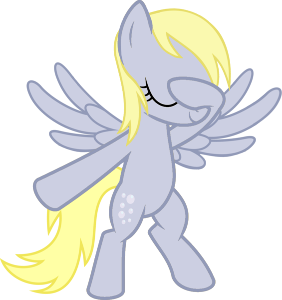 Size: 950x1009 | Tagged: safe, artist:uigsyvigvusy, artist:wissle, derpibooru import, derpy hooves, pegasus, pony, bipedal, covering eyes, covering face, cute, dab, derpy doing derpy things, eyes closed, facehoof, female, mare, simple background, smiling, solo, spread wings, trace, transparent background, vector, wings, you're doing it wrong