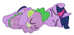 Size: 6666x3140 | Tagged: safe, artist:wissle, derpibooru import, spike, twilight sparkle, twilight sparkle (alicorn), alicorn, dragon, pony, absurd resolution, cuddling, cute, eyes closed, female, hug, male, mama twilight, mare, open mouth, simple background, sleeping, transparent background, twiabetes, vector, wholesome