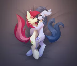 Size: 3500x3000 | Tagged: suggestive, artist:n_thing, derpibooru import, roseluck, oc, oc:raylanda, earth pony, pony, canon x oc, cutie mark, drool, drool string, female, hug, kissing, lesbian, looking at each other, roselanda, shipping, tongue out