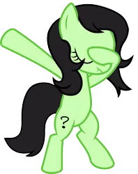 Size: 813x1024 | Tagged: safe, artist:uigsyvigvusy, artist:wissle, derpibooru import, oc, oc:anonfilly, earth pony, pony, adoranon, bipedal, covering eyes, cute, dab, eyes closed, facehoof, female, filly, foal, mare, simple background, smiling, solo, trace, transparent background, vector
