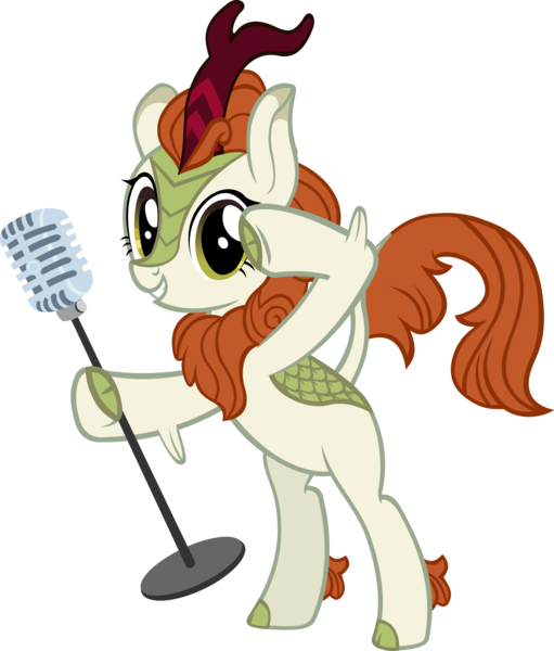 Size: 3650x4289 | Tagged: artist:ironm17, autumn blaze, awwtumn blaze, bipedal, cute, derpibooru import, female, grin, kirin, looking at you, microphone, safe, simple background, singing, smiling, solo, sounds of silence, transparent background, vector