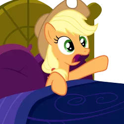 Size: 2000x2000 | Tagged: safe, artist:veyronraze, derpibooru import, applejack, pony, bed, female, hooves, mare, open mouth, pillow, solo, vector