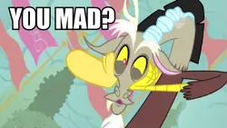 Size: 627x354 | Tagged: dead meme, derpibooru import, discord, edit, edited screencap, meme, safe, screencap, solo, the return of harmony, troll, trollcord, u mad