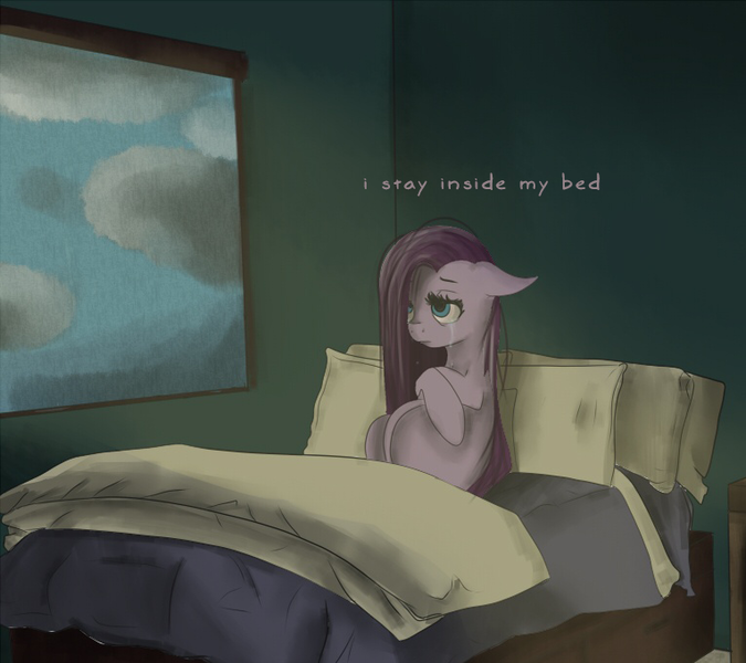 Size: 765x680 | Tagged: artist:potheadsam, bed, crying, dark, derpibooru import, edit, pinkamena diane pie, pinkie pie, room, sad, safe, solo, text, text edit