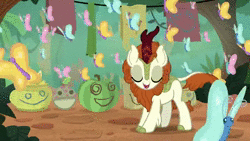 Size: 1280x720 | Tagged: safe, artist:tridashie, derpibooru import, edit, edited screencap, editor:the dreaded, screencap, autumn blaze, butterfly, kirin, friendship is musical, sounds of silence, animated, awwtumn blaze, cute, ding dong song, friendship is randomly musical, kirinbetes, music, song, song reference, sound, webm, youtube link