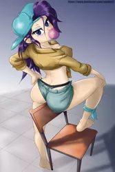 Size: 5905x8858 | Tagged: absolute cleavage, absurd resolution, alternate hairstyle, artist:rambon7, ass, backwards ballcap, barefoot, baseball cap, big breasts, black underwear, blushing, booty shorts, braless, breasts, bubblegum, busty rarity, butt, cap, cleavage, clothes, denim, denim shorts, derpibooru import, disguise, erect nipples, eyelashes, eyeshadow, feet, female, food, friendship university, front knot midriff, gum, hat, human, humanized, looking at you, looking back, looking back at you, makeup, midriff, nipple outline, nipples, no bra underneath, nudity, panties, plainity, pose, rarity, rearity, sexy, shorts, solo, solo female, stupid sexy rarity, suggestive, sultry pose, the ass was fat, thong, underwear