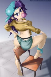 Size: 5905x8858 | Tagged: suggestive, artist:rambon7, derpibooru import, rarity, human, friendship university, absolute cleavage, absurd resolution, alternate hairstyle, ass, backwards ballcap, barefoot, baseball cap, big breasts, black underwear, blushing, booty shorts, braless, breasts, bubblegum, busty rarity, butt, cap, cleavage, clothes, denim, denim shorts, disguise, erect nipples, eyelashes, eyeshadow, feet, female, food, front knot midriff, gum, hat, humanized, looking at you, looking back, looking back at you, makeup, midriff, nipple outline, nipples, no bra underneath, nudity, panties, plainity, pose, rearity, sexy, shorts, solo, solo female, stupid sexy rarity, sultry pose, the ass was fat, thong, underwear