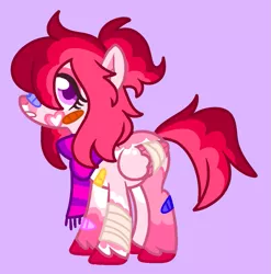 Size: 951x962 | Tagged: safe, artist:unicorn-mutual, derpibooru import, oc, pegasus, pony, bandage, bandaid, clothes, female, mare, purple background, scarf, simple background, solo