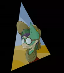 Size: 5000x5688 | Tagged: safe, artist:waffletheheadmare, derpibooru import, oc, unofficial characters only, pony, absurd resolution, bandage, bust, clothes, desert, ear piercing, earring, glasses, hat, head only, hidden eyes, hidden face, jewelry, male, mask, multicolored hair, multicolored mane, piercing, sand, scarf, simple background, sky, solo, stallion