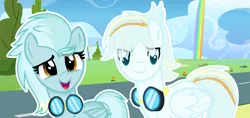 Size: 1194x564 | Tagged: safe, artist:sapphireartemis, derpibooru import, oc, oc:cool sky-speed, oc:perfect snow, unofficial characters only, pegasus, pony, female, goggles, male, mare, offspring, parent:fleetfoot, parent:lightning streak, stallion, wonderbolts headquarters