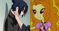 Size: 1300x682 | Tagged: semi-grimdark, derpibooru import, adagio dazzle, human, equestria girls, against wall, blood, exploitable meme, forced meme, grin, hand, meme, nail polish, naruto, smiling, strangling, uchiha itachi, uchiha sasuke