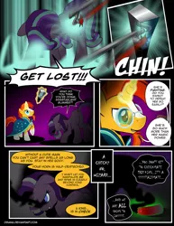 Size: 1275x1650 | Tagged: semi-grimdark, artist:dsana, derpibooru import, king sombra, starlight glimmer, sunburst, pony, unicorn, comic:the shadow shard, colored horn, comic, crying, curved horn, cutie mark, dark magic, dialogue, female, floppy ears, horn, levitation, magic, male, mare, possessed, sombra's horn, stallion, telekinesis