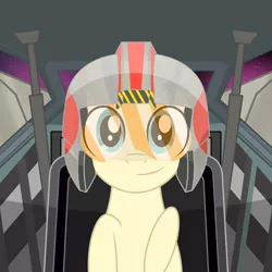 Size: 2500x2500 | Tagged: safe, alternate version, artist:pizzamovies, derpibooru import, oc, oc:pizzamovies, pony, blue eyes, button, looking at you, male, smiling, solo, space, spaceship, stallion, star wars, starfighter, stars, x-wing