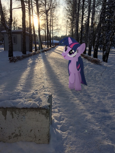 Size: 1620x2160 | Tagged: safe, artist:albertuha, derpibooru import, twilight sparkle, pony, unicorn, cute, female, irl, mare, photo, ponies in real life, smiling, snow, solo, twiabetes, unicorn twilight, winter