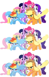 Size: 6224x9844 | Tagged: safe, artist:ejlightning007arts, derpibooru import, applejack, fluttershy, pinkie pie, rainbow dash, rarity, spike, twilight sparkle, twilight sparkle (alicorn), alicorn, earth pony, pegasus, pony, unicorn, my little pony: the movie, absurd resolution, cowboy hat, freckles, gasping, hat, mane seven, mane six, open mouth, protecting, side by side, simple background, stetson, transparent background, vector