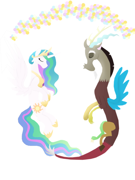 Size: 1500x1995 | Tagged: safe, artist:mr100dragon100, derpibooru import, discord, princess celestia, clothes, design, dislestia, female, male, shipping, shirt, straight, t-shirt