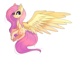 Size: 1022x782 | Tagged: safe, artist:creepyfreddy, artist:ohsushime, derpibooru import, fluttershy, pegasus, pony, colored pupils, cute, ear fluff, eye clipping through hair, large wings, leg fluff, shyabetes, simple background, solo, spread wings, transparent background, wings