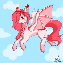 Size: 2400x2400 | Tagged: safe, artist:zachc, derpibooru import, oc, unofficial characters only, bat pony, pony, bat wings, cloud, female, mare, simple background, sky, solo, spread wings, wings