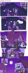 Size: 2250x5887 | Tagged: safe, artist:perfectblue97, derpibooru import, rarity, twilight sparkle, pony, unicorn, comic:shadows of the past, censored, comic, mare in the moon, moon, ponyville, poster, royal guard, shadow, unicorn twilight, unnecessary censorship