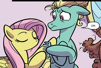 Size: 349x235 | Tagged: safe, artist:kate sherron, derpibooru import, fluttershy, zephyr breeze, pegasus, pony, spoiler:comic, spoiler:comic74, comb, cropped, eyes closed, female, mare