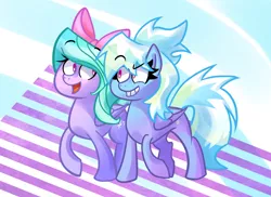 Size: 1280x934 | Tagged: safe, artist:furfurfrou, derpibooru import, cloudchaser, flitter, pegasus, pony, bow, cute, cutechaser, duo, female, flitterbetes, hair bow, mare, open mouth, siblings, sisters, smiling