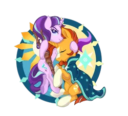 Size: 2200x1990 | Tagged: safe, artist:ingresar, derpibooru import, starlight glimmer, sunburst, pony, unicorn, female, male, s5 starlight, shipping, staff, staff of sameness, starburst, straight, underhoof