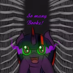 Size: 400x400 | Tagged: safe, artist:sinsays, derpibooru import, part of a set, twilight sparkle, pony, unicorn, ask corrupted twilight sparkle, tumblr:ask corrupted twilight sparkle, adorkable, book, bookhorse, bookshelf, captain obvious, chubby cheeks, color change, colored horn, corrupted, corrupted twilight sparkle, curved horn, cute, dark, dark equestria, dark magic, dark queen, dark world, darkened coat, darkened hair, dashface, dilated pupils, dork, excited, excited twilight meme, eyes on the prize, faic, female, grin, happy, horn, library, magic, meme, open mouth, part of a series, possessed, queen twilight, smiling, solo, sombra empire, sombra eyes, sombra's horn, squishy, squishy cheeks, that pony sure does love books, tumblr, twiabetes, twilight fuel, tyrant sparkle, unicorn twilight
