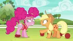 Size: 1280x720 | Tagged: safe, derpibooru import, screencap, applejack, pinkie pie, pony, buckball season, buckball, pinktails pie