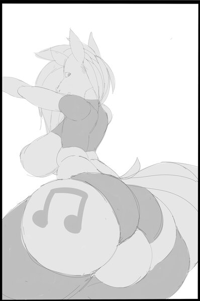 Size: 4446x6696 | Tagged: questionable, artist:whoop, derpibooru import, vinyl scratch, anthro, absurd resolution, ass, big breasts, breasts, busty vinyl scratch, butt, clothes, faceful of ass, facesitting, looking back, monochrome, nipples, nudity, partial nudity, sketch, topless, vinyl ass