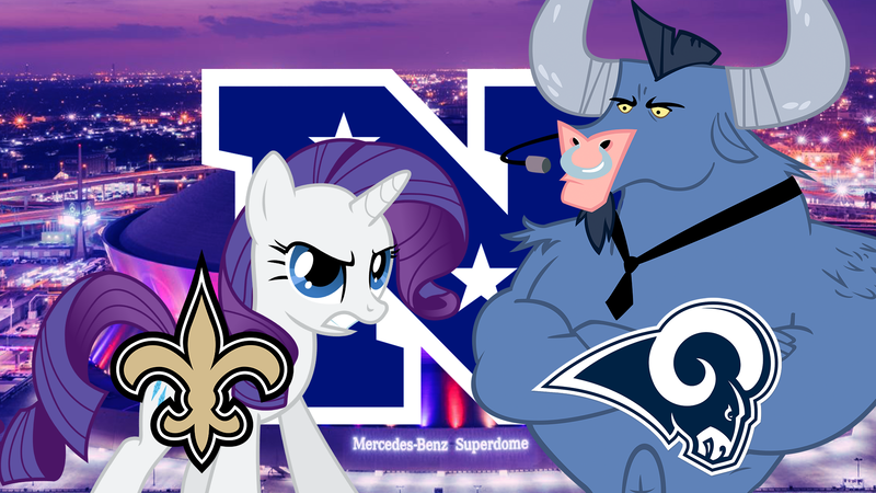 Size: 1920x1080 | Tagged: safe, artist:90sigma, artist:kyute-kitsune, derpibooru import, iron will, rarity, pony, american football, los angeles rams, new orleans saints, nfc, nfc championship, nfl, nfl playoffs, sports, vector