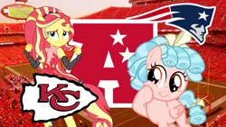 Size: 1920x1080 | Tagged: safe, artist:oatscene, artist:whalepornoz, derpibooru import, cozy glow, sunset shimmer, equestria girls, equestria girls series, marks for effort, afc, afc championship, american football, kansas city chiefs, new england patriots, nfl, nfl playoffs, sports, vector